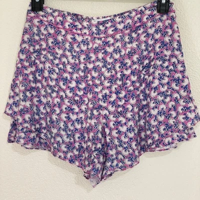 Pantalones Cortos Ett:twa Anthropologie Talla Pequeña Mezcla de Lino Tiro Alto Volantes Florales Boho Foto 1 de 4