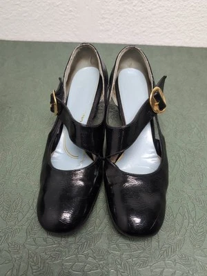 Zapatos de vestir negros vintage para mujer Mary Jane correa con hebilla dorada 8 M hechos a mano? Foto 1 de 4