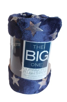 The Big One Navy Blue with Silver Foil Stars Plush Fleece Throw Blanket 5x6 feet - Image 1 of 3