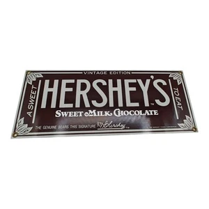 VTG HERSHEY`S SWEET MILK CHOCOLATE ADVERTISING SIGN DIE CUT METAL 1991 - Picture 1 of 10