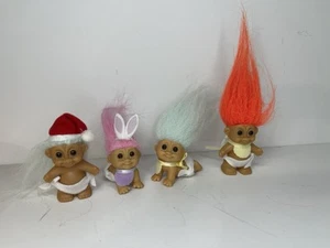 Russ Troll 2in Vintage Baby Standing with Bib Diapers Lot Of 4 Dolls - Picture 1 of 6