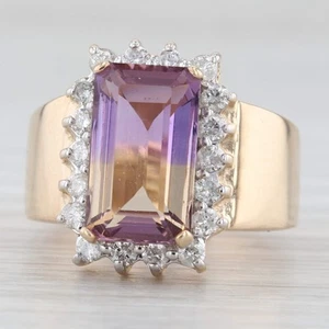 Anello Halo In Ametrina E Diamante 14k Oro Giallo Misura 6-6.25 - Foto 1 di 10