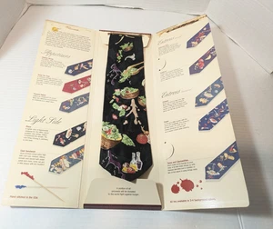 Corbata de cuello negra para ensalada Tie Cuisine Mr. Food Chef vintage 100 % seda 1995 nueva - Imagen 1 de 7