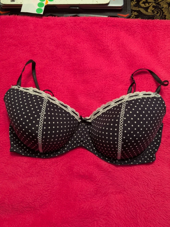Joe Boxer 38DD Black White Polka Dot Underwire Bra Lace Trim Padded Everyday - Image 1 of 4