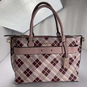 MKF by Mia K Collection Pink Plaid Shoulder Bag Purse Great Cond. Vegan Leather - Picture 1 of 24