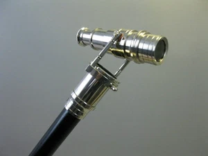 Telescope Walking Cane Wooden Stick Folding Spyglass Chrome Vintage Brass Handle - Picture 1 of 3