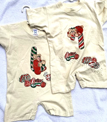 TWINS  24 Months Christmas Romper - 100% Cotton  NEW Set of 2 Hand Decorated - Image 1 of 4