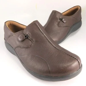 Clarks Unstructured Un.LOOP Moccasin Womens Size 10N Brown Leather Slip-On Flats - Picture 1 of 8