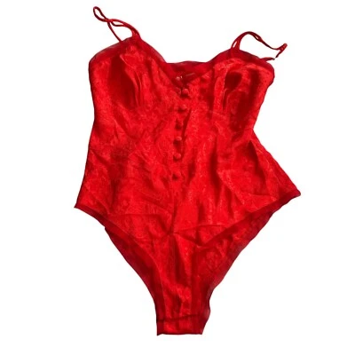 Bodysuit Vintage Victorias Secret Vermelho Médio Teddy Lingerie Botões Etiqueta Dourada - Imagem 1 de 4