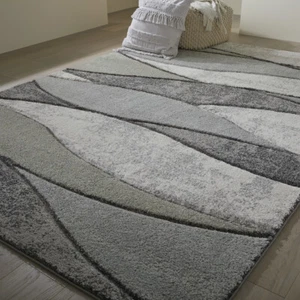 Alfombras de área de alta calidad modernas contemporáneas modernas de fácil cuidado gris de color arremolinado - Imagen 1 de 6