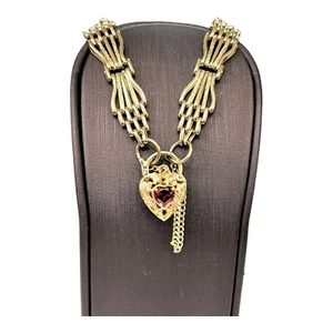 9ct 9k Yellow Gold 5 Bar Gate Bracelet Heart Padlock 19.30 Grams 19.5cm. New - Picture 1 of 7