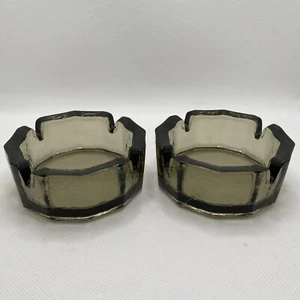 Set of 2 Vintage Federal Glass Innovation Pattern Ashtray Smoke Grey Color 3.75" - Picture 1 of 10