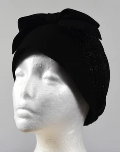 Vintage 1940s Black Felted/Beaded Pillbox Cocktail Hat-Evening Party Hat   #5218 - Picture 1 of 7