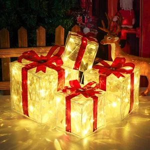 Christmas Lighted Gift Boxes, Pre-Lit Lights Gift Boxes Set of 4, Light up Prese - Picture 1 of 7