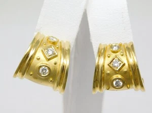 17-19 kt Yellow Gold Pair of Diamond Etruscan Revival Half Hoop Earrings B6603 - Picture 1 of 7