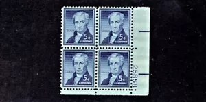 1954- U.S CLASSIC Regular Issue 5c Monroe Plt#Blk of 4 Sc#1038 M/NH/OG Note - Picture 1 of 1