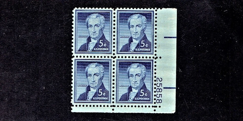 1954- U.S CLASSIC Regular Issue 5c Monroe Plt#Blk of 4 Sc#1038 M/NH/OG Note - Image 1 of 1