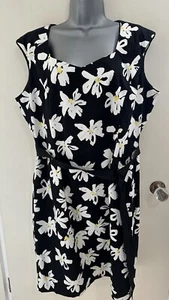 Precis Petite Black White Yellow Textured Cotton Belted Pencil Dress Size 18 - Picture 1 of 14