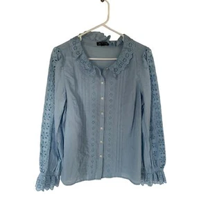 J. Blusa Crew Ojales Azul Plisado Volantes Cottagecore Academia Talla Mediana - Imagen 1 de 6