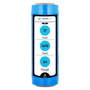 Película de envoltura preestirada manual 4 rollos 17" x 1476' (calibre 34) palets - azul - Imagen 1 de 8