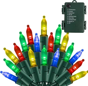 Multi-Colored Battery Operated Christmas Lights, 50 LED 16FT Waterproof String C - Picture 1 of 7