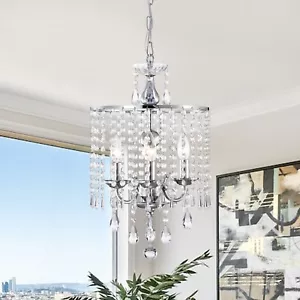 Crystal Chandelier Pendant 3-Light Round Chrome Chandelier for Bedroom - Picture 1 of 11