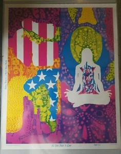 Póster All You Need Is Love Vintage 1967 Groovy Headshop Blacklight de Chatfield - Imagen 1 de 10