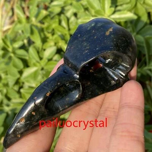1pc Natural Tibetan jade Crow Skull Quartz Crystal Skull Carved Figurines 3.5" - Picture 1 of 9