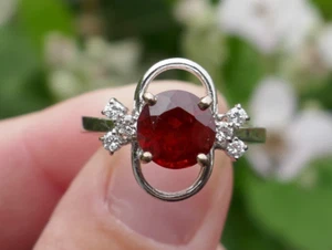 Gorgeous Vintage 14k white gold Spessartine Garnet & Diamond Ring - Size 7.5 - Picture 1 of 19