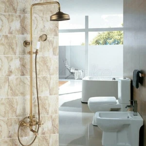 Wandmontage Antik Messing 8" Regendusche Set Badewanne Wasserhahn mit Handbrause - Bild 1 von 5