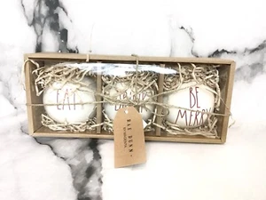 NEW Rae Dunn Christmas Ornaments Be Merry Drink Eat Set of 3 Holiday Gift - Picture 1 of 7