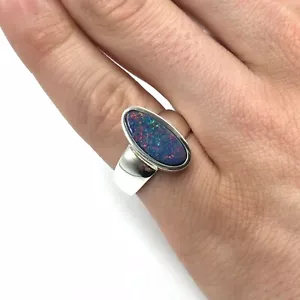 Anillo de plata 925 1,52 quilates ópalo de roca australiano joyería anillo de cinta 17,8 mm / 56 - Imagen 1 de 14