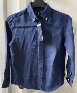 Brand New Polo Ralph Lauren Navy Boys Long Sleeve Linen Shirt Size 7 Years Old - Picture 1 of 5