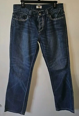 Antik Denim Mens Blue Jeans Embroidered Pockets Bootcut Logo 33" x 32" - Image 1 of 4