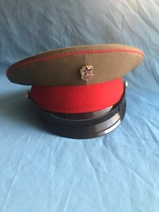 Vintage WWII Era Soviet Union Russian Visor Crusher Olive Drab Army Uniform Hat - Picture 1 of 13