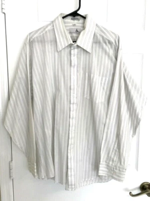 EUC Ketch Button Up Men's Dress Shirt  18/35 White/Blue Pin Striped Long Sleeved - Image 1 of 3