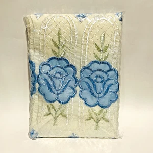 BLUE Floral Embroidered Double Curtains & Tie Backs Flowers Polyester 60" x 84" - Picture 1 of 7