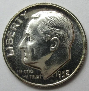 Moneda de diez centavos Roosevelt 1952 de plata a prueba (#1025b) - Imagen 1 de 2