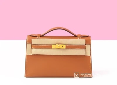 NUEVO BOLSO DE MANO HERMES DORADO MARRÓN MINI KELLY POCHETTE SWIFT GHW CLUTCH BIRKIN Foto 1 de 2