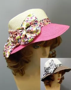Bucket Floppy Flower Wide Brim Silk Bow Ribbon Hat Beach Summer Straw Sun Style - Picture 1 of 3