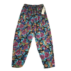 VTG Jeffrey Craig Pants Women XL Blue Floral Elastic Waist High Rise Pull On NWT - Picture 1 of 8