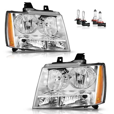 Pair Headlights For 2007-2014 Chevy Suburban Tahoe Avalanche Chrome w/ Bulbs - Изображение 1 из 4