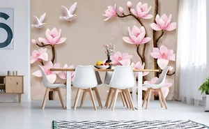 3D Pink Floral Dove ZHUA46124 Wallpaper Wall Murals Removable Self-adhesive Ann - Picture 1 of 11