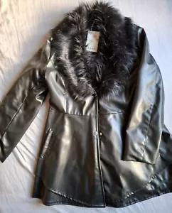 Kunstleder Jacke Damen 3XL FlowerBeautifulClothes Schwarz Pelzkragen Kunstfell - Bild 1 von 8