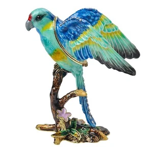 Statuina pappagallo decorazione casa cristallo placcato oro animale portagioie piccolo anello... - Foto 1 di 8