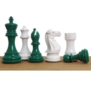 4.1" Pro Staunton Weighted Green & White Painted Wooden Chess Set- Chess Pieces - Picture 1 of 11