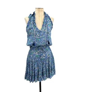Poupette St Barth Clara mini abito a strati stampa floreale malva blu taglia XS - Foto 1 di 13