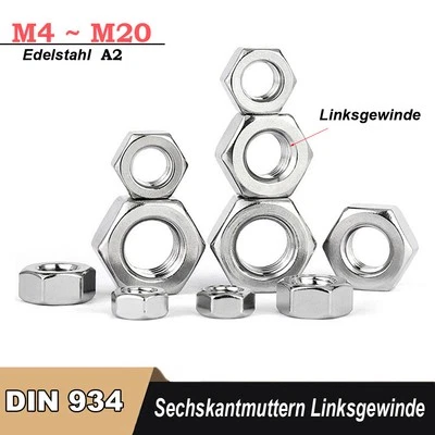 Sechskantmuttern Linksgewinde DIN 934 Edelstahl M4 M5 M6 M8 M10 M12 M14 M16 M20 - Bild 1 von 4