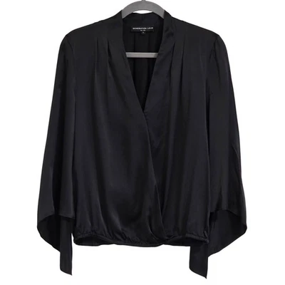 Generation Love New York Black Kimono Sleeve Silk Blouse Women Small Wrap Front - Image 1 of 4