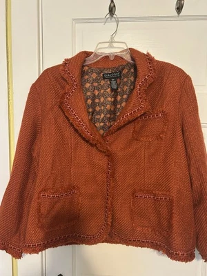Chaqueta Blazer Dialogue Naranja Quemado Mezcla Lana Tweed Flecos Borde 22W Foto 1 de 4